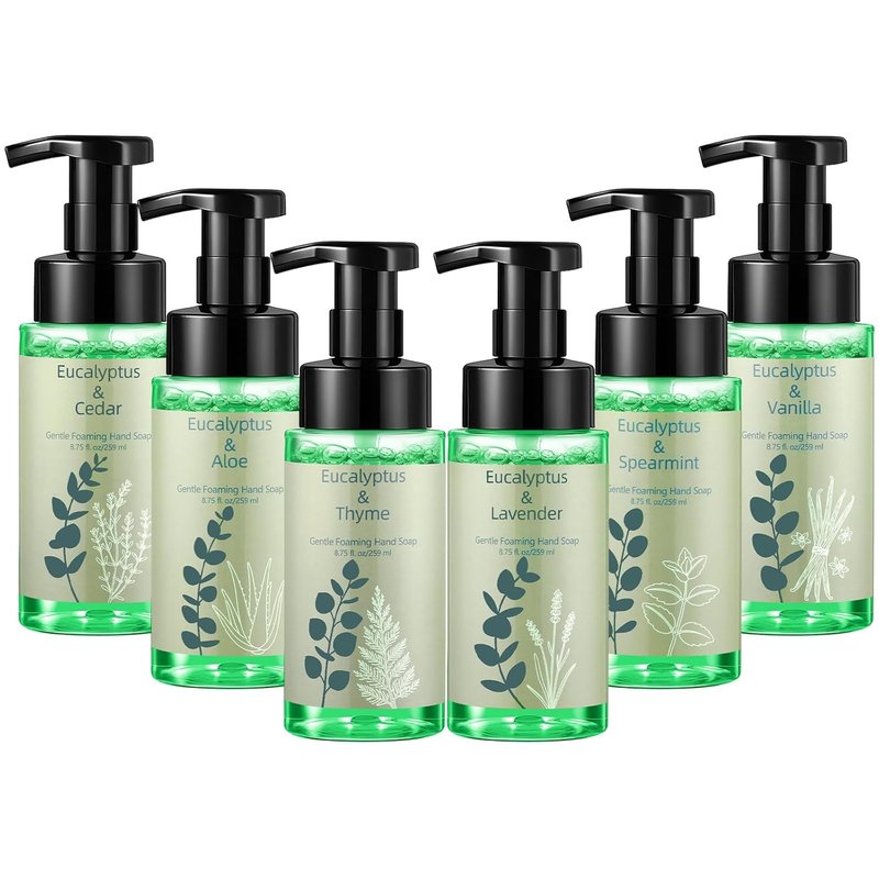 Eucalyptus Foaming Hand Soap - 6 Pack Moisturizing Liquid Foam | 8.75 Fl. Oz - Ideal for Kitchen & Bathroom