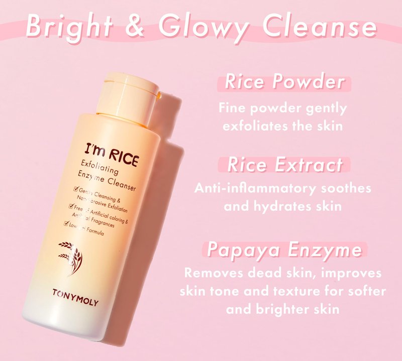 TONYMOLY I'm Rice Clarifying Skincare Set – 3-Step Face Care for Clear, Hydrated Skin – Includes Enzyme Powder Cleanser, Blemish Mask & Nourishing Sheet Masks – Gentle Exfoliation & Oil Control