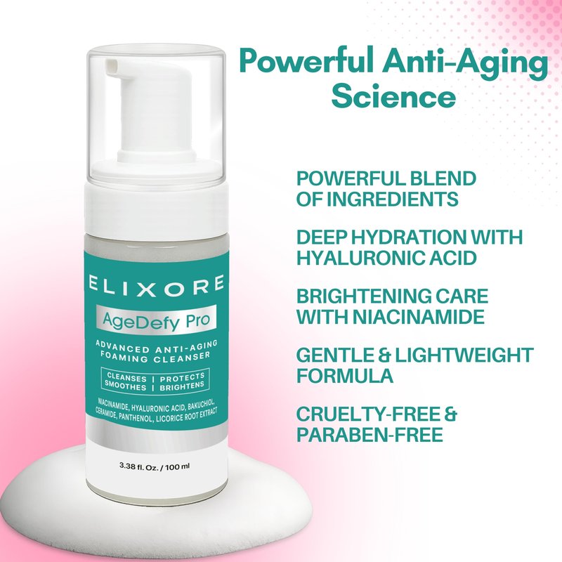 ELIXORE AgeDefy Pro Niacinamide Face Cleanser for Women | Daily Anti-Wrinkle & Calming Facial Wash with Aloe Vera & Green Tea | Removes Makeup & Oil, Deep Cleansing & Hydrating Face Wash (100ml)