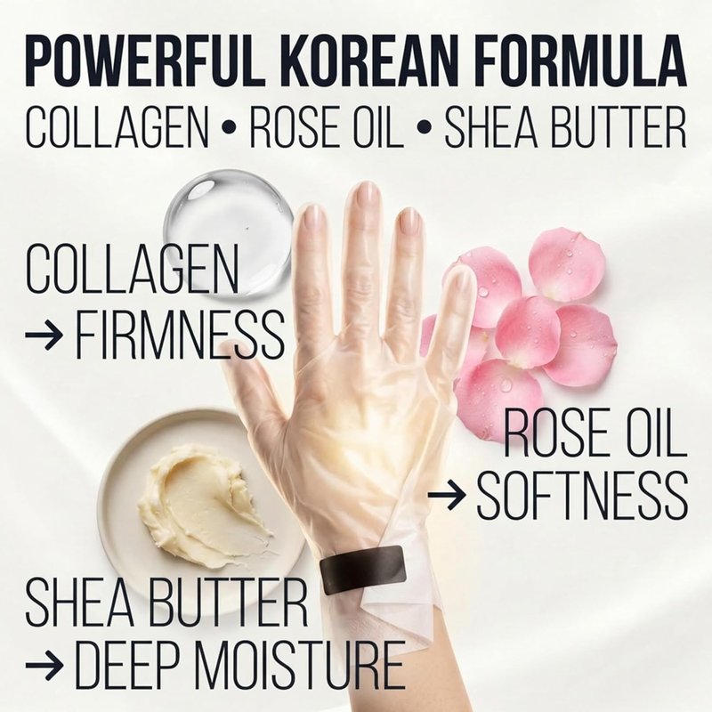 Collagen Hand Mask - Moisturizing Gloves with Shea Butter & Vitamin E | Overnight Treatment for Dry, Cracked Hands