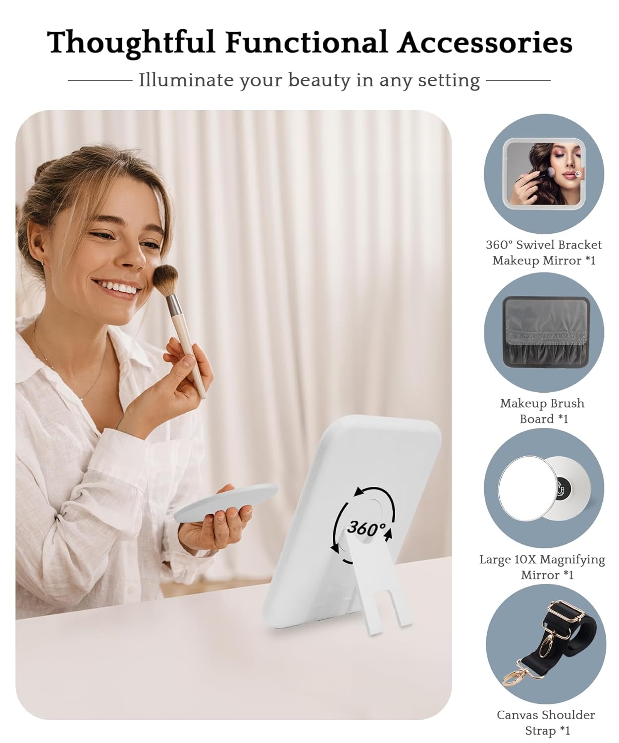 Travel Makeup Bag with Lighted Mirror - Adjustable Brightness, Waterproof Design | Black