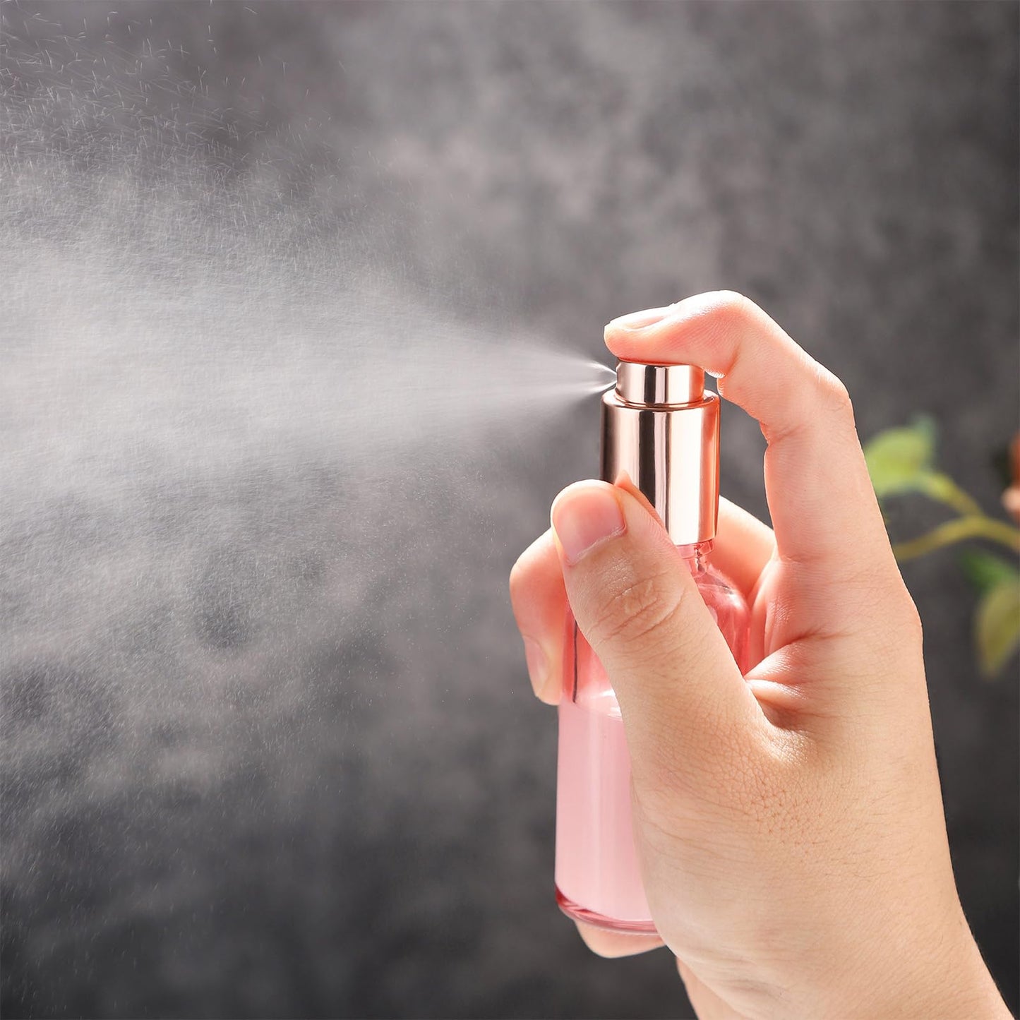RAMFIYN 24 pack 1oz Pink Glass Spray Bottles Refillable Empty Perfume Pump Sprayer Mini Pink Fine Mist Atomizer with Rose Gold Lid for Body Essential Oils