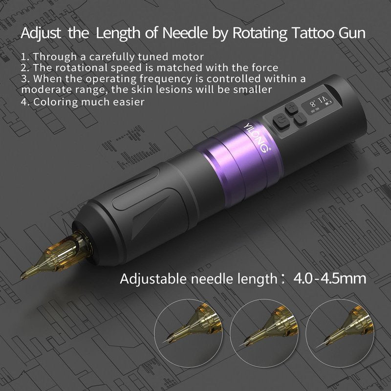 YILONG Tattoo Gun Kit - Tattoo Machine with 1500 mAh Capacity Power Supply, Tattoo Pen Kits for Beginners, Tattoo Supplies 10Pcs Cartridge Needles, 5Pcs Transfer Papers and 3mm Practice Skin
