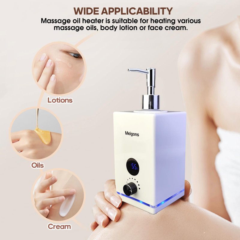Oil Warmer for Massage, Massage Oil Warmer, Body Oils Heater for Spa, with Two Oil Bottle Dispenser, Adjustable Temperature (White)