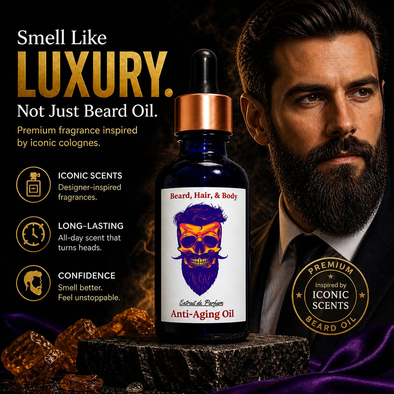 Frank SCENTS 2oz Bleu DE C| Scented Beard Oils For All Men, Beard Growth and Conditioner | Dry Flaky Dandruff skin | Oily Skin | 11 Natural Anti-Aging Oils