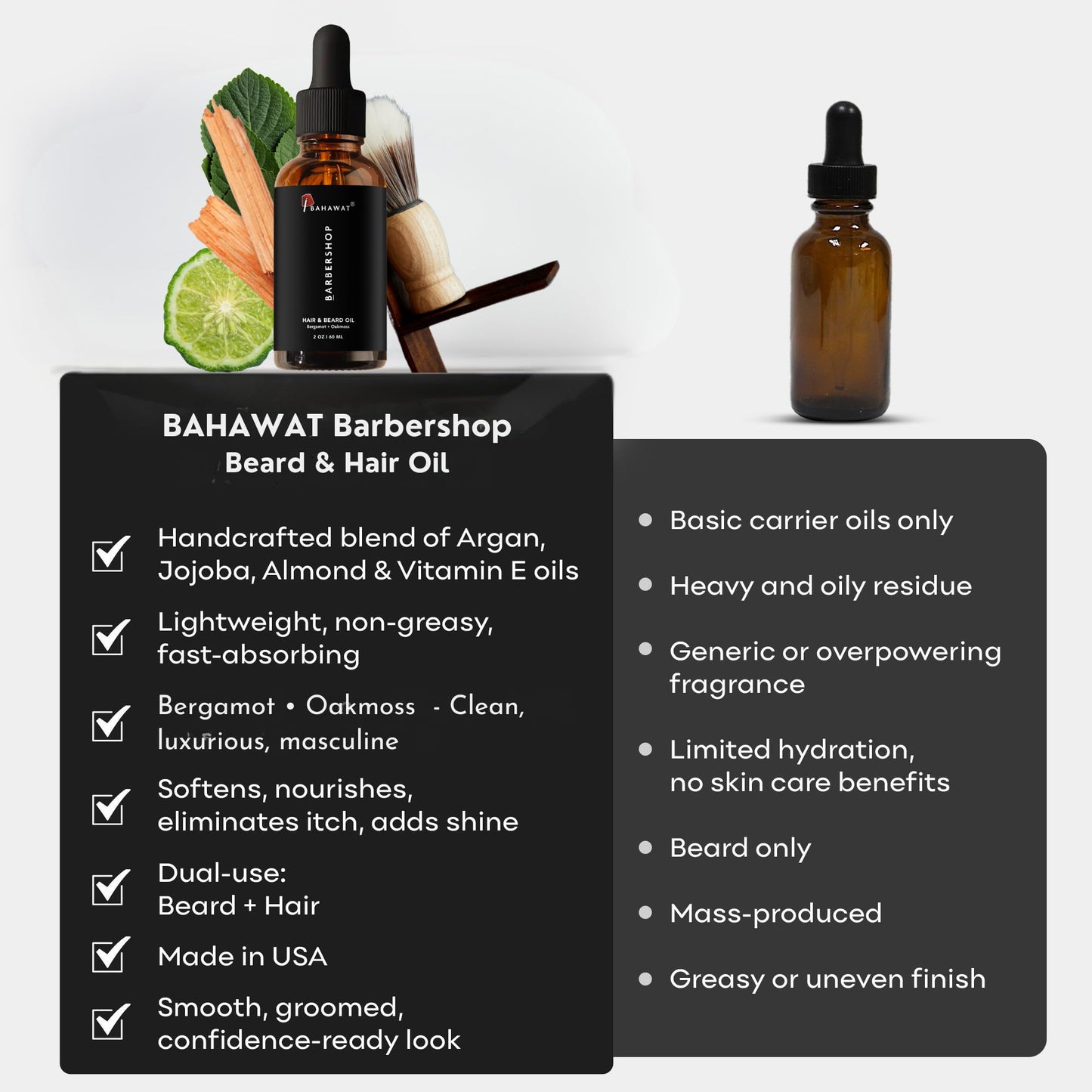 BAHAWAT Beard Oil -Premium Beard Oil Conditioner & Softener - Tobacco Oud scent- Eliminates Beard Itch, Promote a Healthy, Full Beard, Natural Ingredients, 2 ounce.