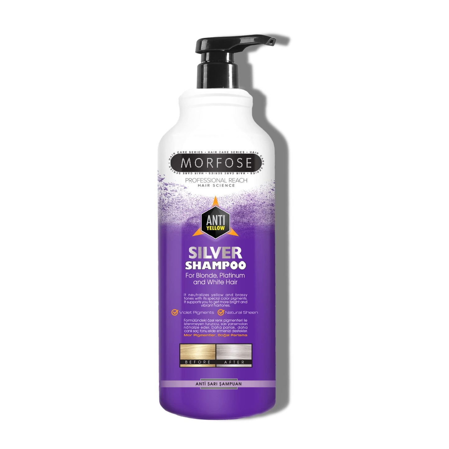 Morfose Silver Shampoo for Blonde, Bleached, and Grey Hair – Neutralizes Yellow Tones, (large, 33.81 Fl Oz)