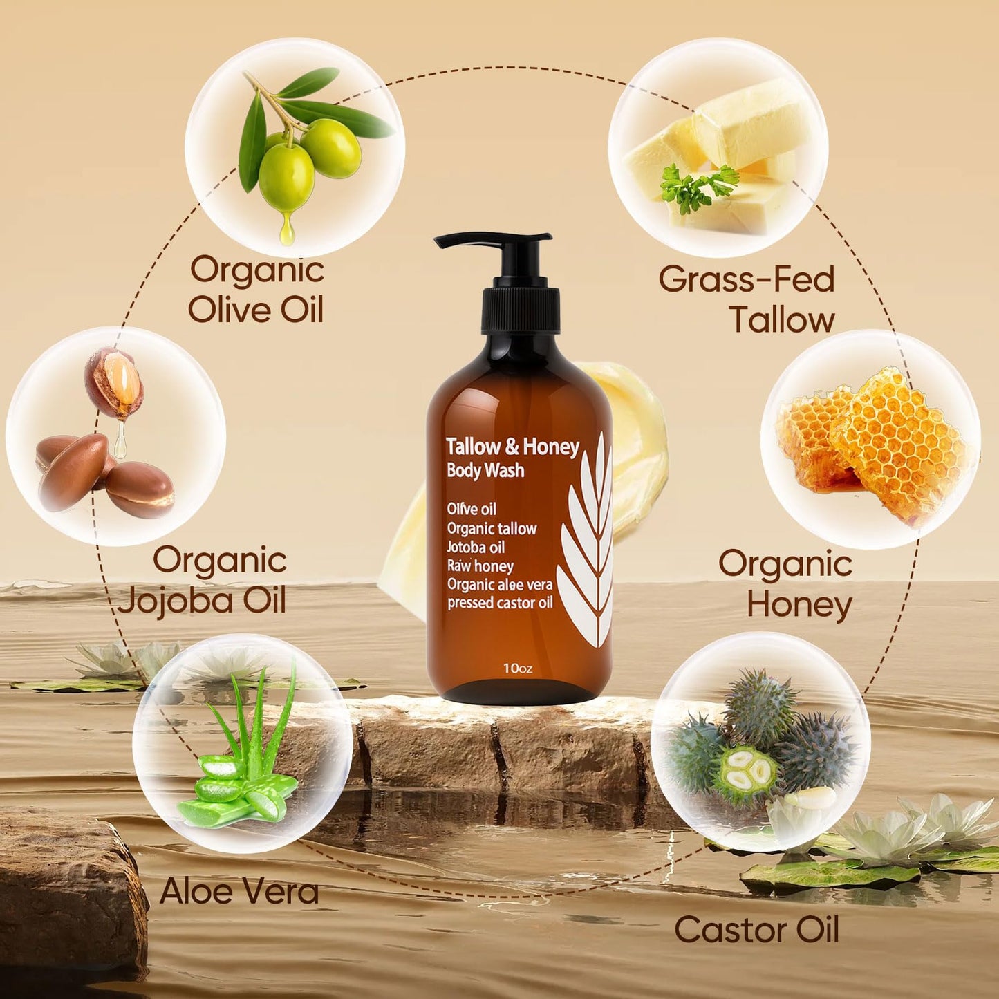 WDVNEX Tallow and Honey Body Wash, Grass-Finished Tallow & Honey Organic Body Wash -10oz, with Grass-Fed Tallow, Olive Oil, Aloe Vera, Shea Butter and Jojoba Oil, Clean & Hydrate Skin (1)