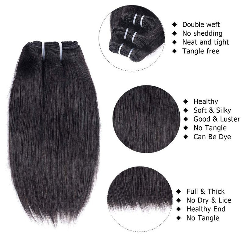 10 Inch Short Human Hair Bundles - Natural Color 100% Unprocessed Brazilian Virgin Hair | 4 Bundles