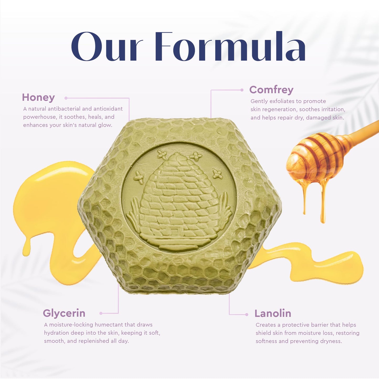 Baudelaire Calendula Honey Soap Set - Luxurious Vegetable-Based Bars with 2% Honey, Hydrating Lanolin & Soothing Comfrey, Geranium Scent - Spa Quality (Pack of 6)
