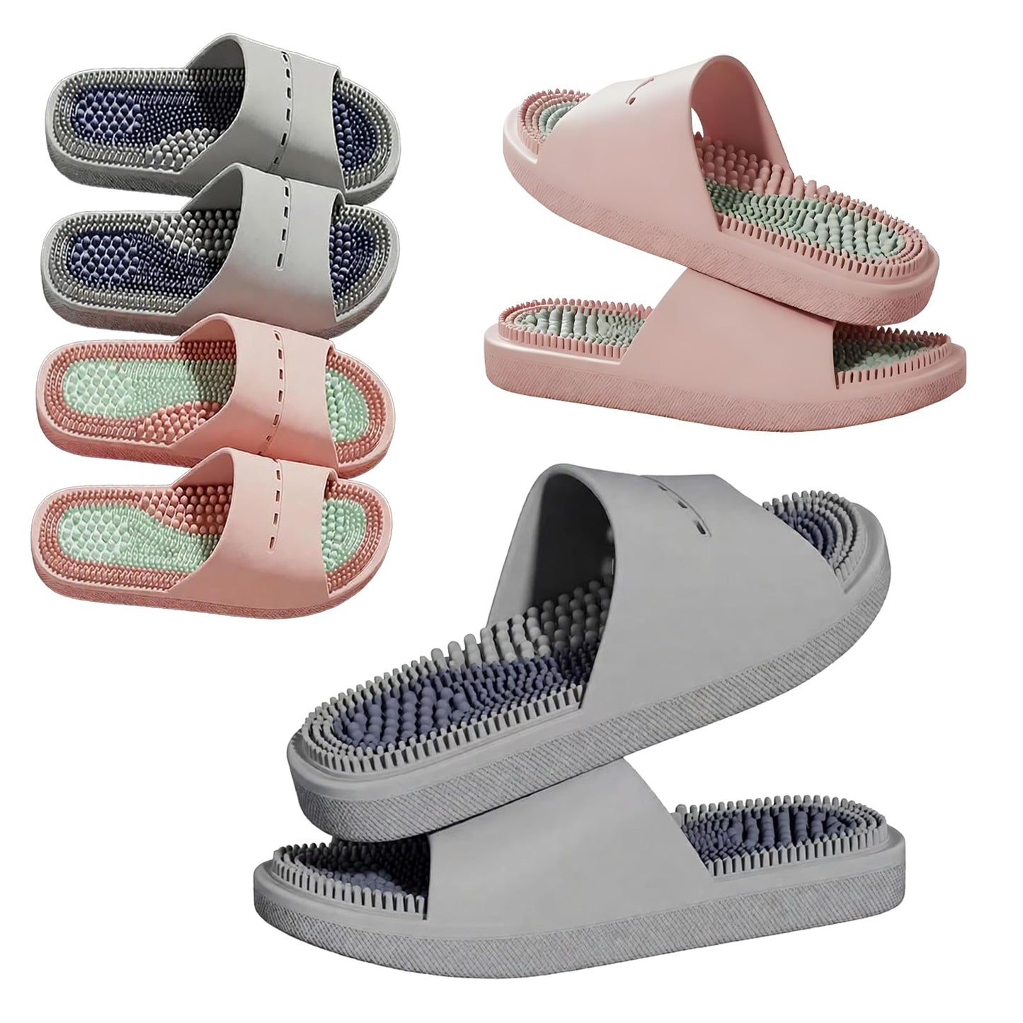 Lafeet 2 Pairs Massage Slippers for Plantar Fasciitis Pain Relief - Acupressure Massage Sandals for Men and Women - Non-Slip Slippers with Stress Relief - Perfect Gifts for Bath