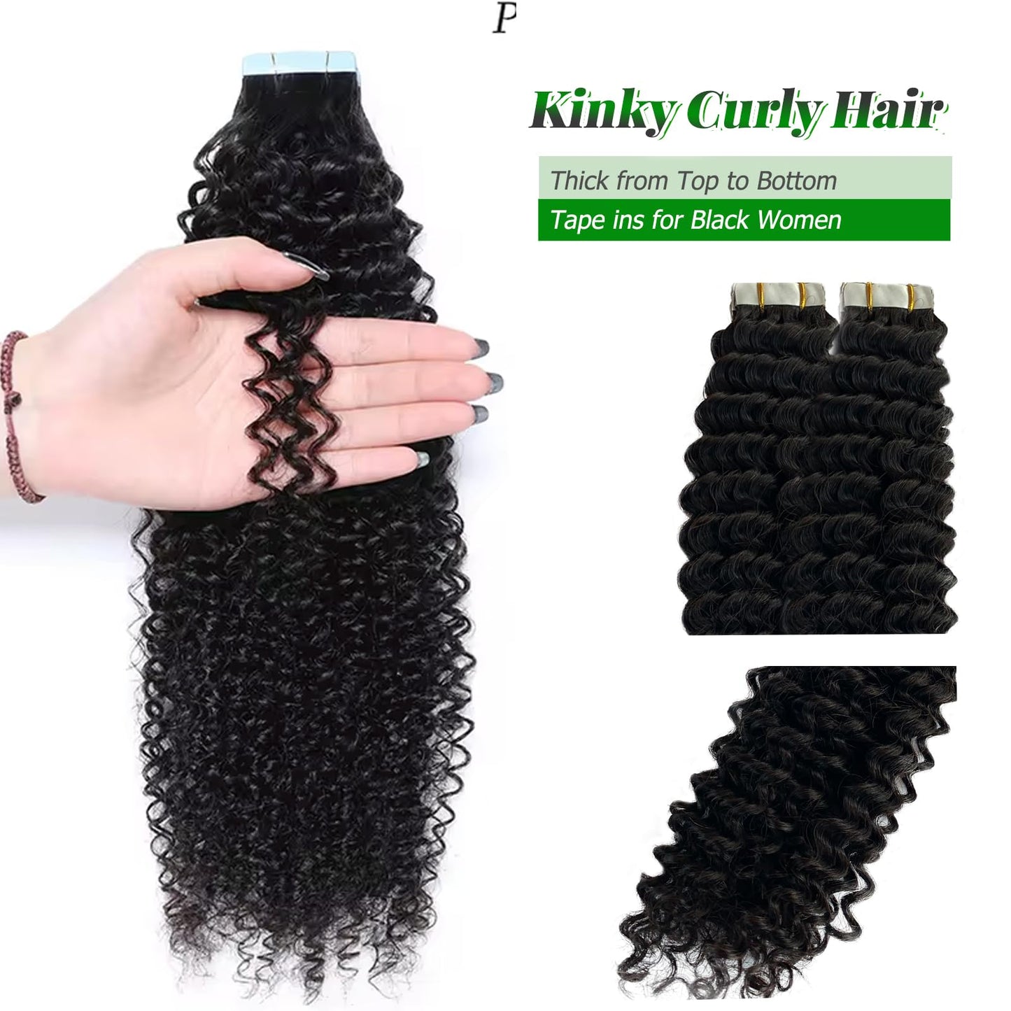 Kinky Curly Tape in Hair Extensions Human Hair, Natural Black Real Human Hair Tape ins for Black Women Double Sided 14 Inch Kinky Curly Hair Tape in Extensions 50g 20pcs