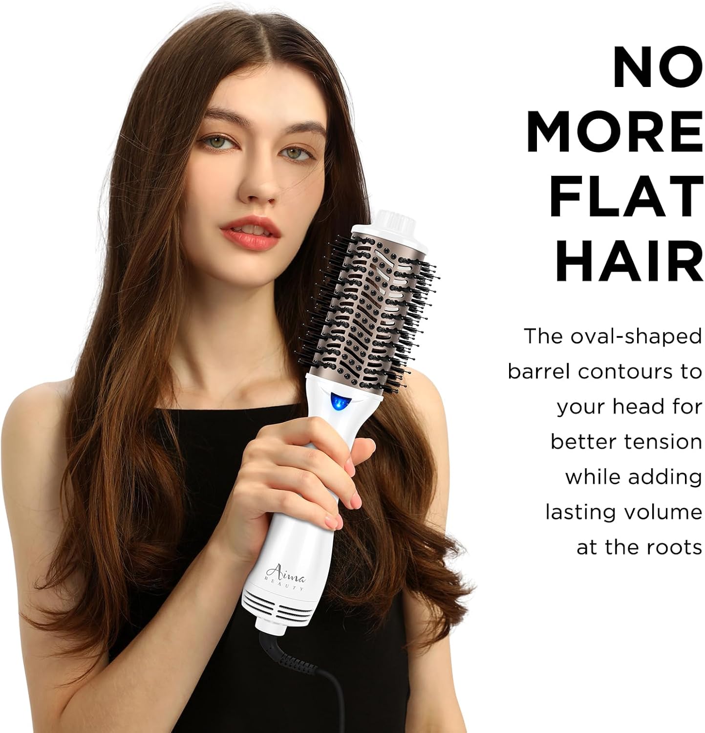 Aima Beauty Blow Dryer Brush - Ionic Ceramic Hot Air Brush for Frizz-Free Styling | 2.3" Oval Barrel, 3 Heat Settings, White