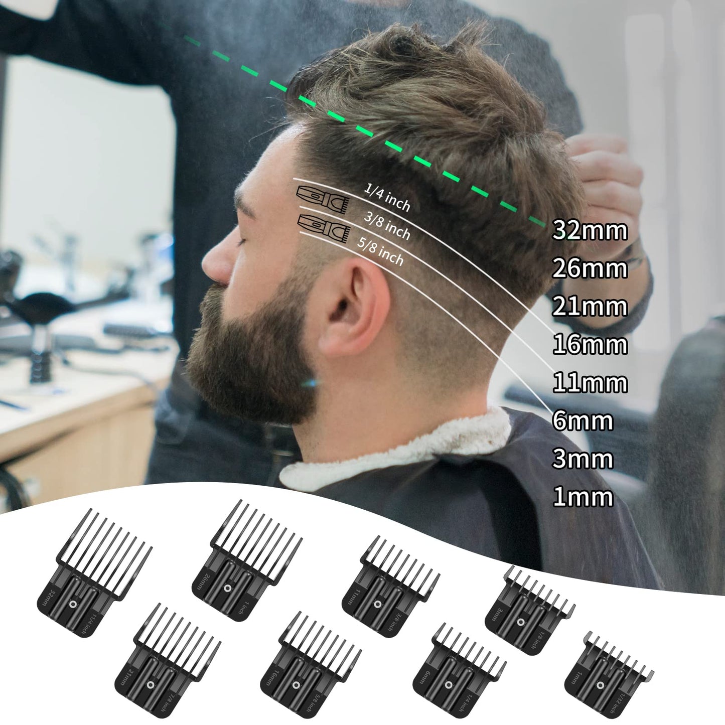 8 Pack Premium Trimmer Guards Fit for BaBylissPRO Barberology FX787 & FX726 Trimmer, Replacement Guards with Metal Spring Clip - From 1/32-5/4 inch Snap on Blade Attachment Combs Set