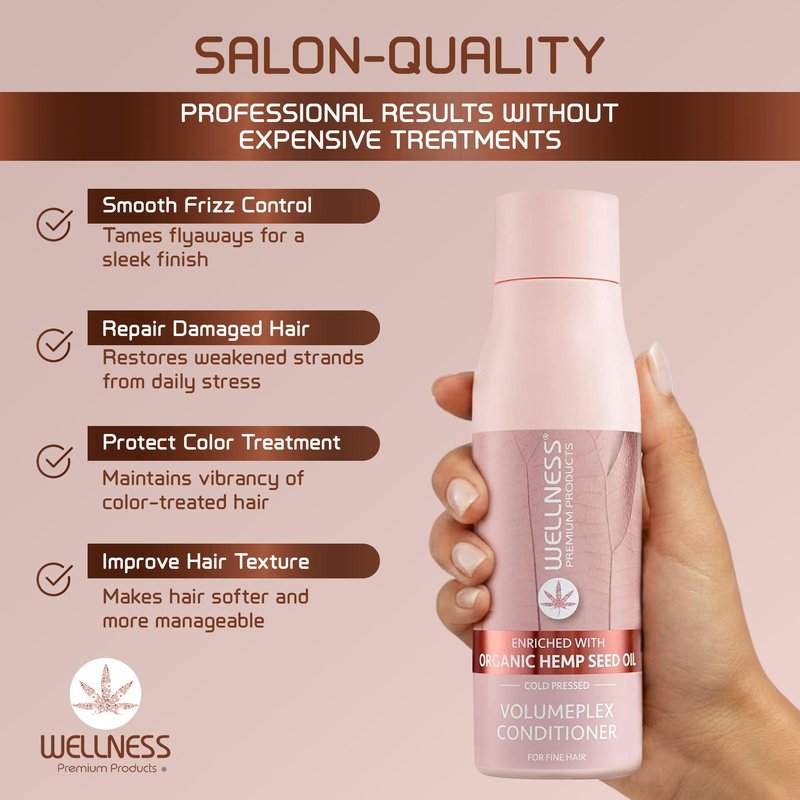 Wellness Premium Products Volumeplex Volumizing Conditioner for Fine Thin Hair |Hyaluronic Acid & Organic Hemp Seed Oil | Volume-Boosting, Nourishing Formula | Plant-Based Therapy, Color Safe, 500ml