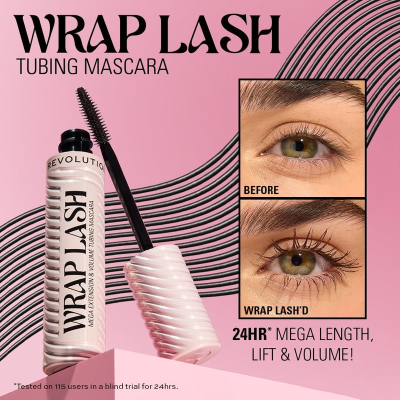 Wrap Lash Tubing Mascara - Smudge-Proof & Water-Resistant Formula | Vegan, Cruelty-Free, Black, 0.28 fl oz