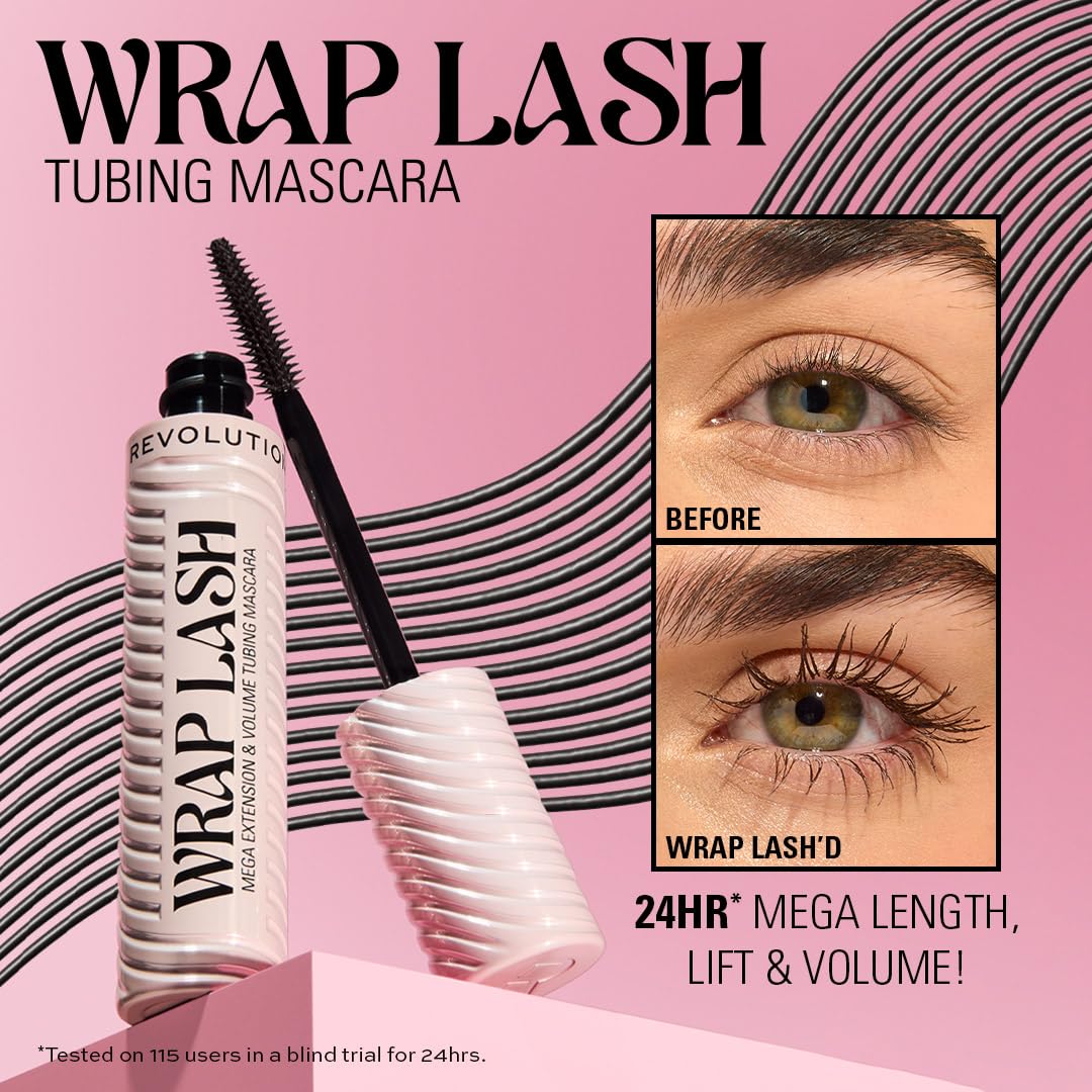 Revolution Beauty London, Wrap Lash Tubing Mascara, Smudge-Proof & Water-Resistant for Length & Volume, Vegan & Cruelty-Free, Burgundy, 0.28 fl oz