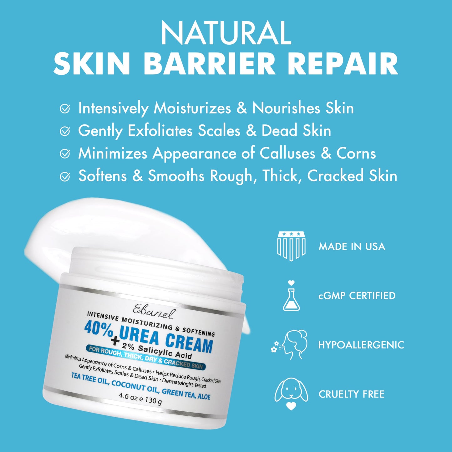 Ebanel Urea Cream 40% plus Salicylic Acid 2% for Dry Cracked Feet Skin