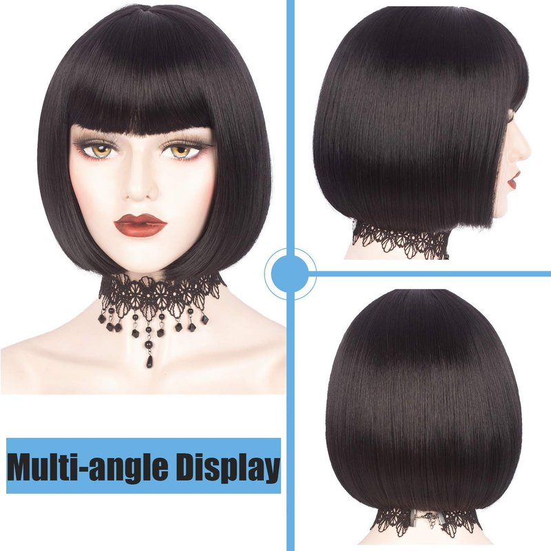 Short Bob Wig with Bangs - Synthetic Full Wig for Women | 11 Inches, Perfect for Daily Wear & Cosplay