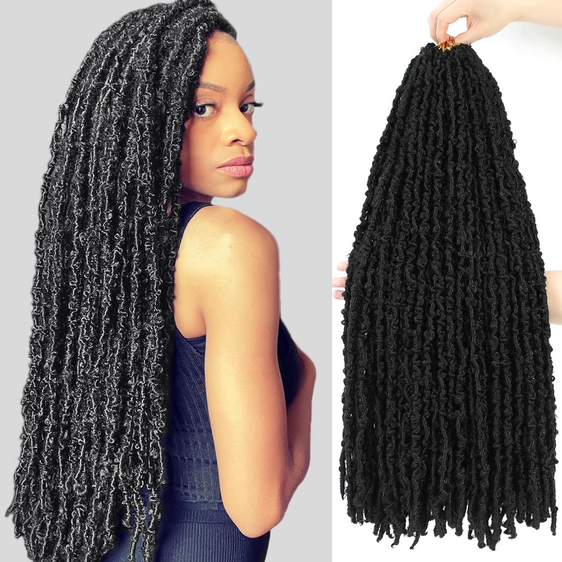 GetGal 6 Packs Butterfly Locs Crochet Hair 36 inch Pre Looped Distressed Faux Locs Crochet Hair for Black Women Butterfly Soft Locs Natural Hair Extension(36inch,1B)