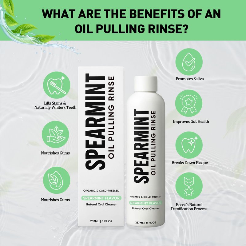 Spearmint Oil Pulling Rinse – with Organic Cold-Pressed Coconut Oil ＆ Mentha Haplocalyx Oil, Natural Mouthwash for Fresh Breath, Healthy Gums & Teeth Whitening, 8 fl oz (2)