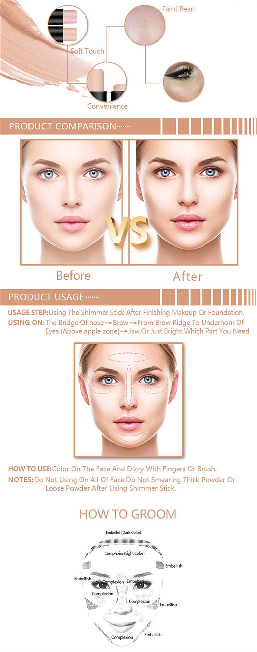 FantasyDay Illuminator Face Highlighter Makeup Sticks Pearl Shimmer Whitening Cream Shimmer Contouring Stick Foundation Stick Face Eye Nose Concealer Pen #2