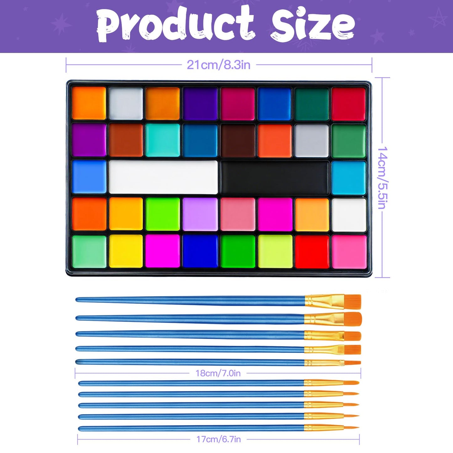 Face Painting Kit for Kids, 36 Colors Water Activated Face Paint with Brushes & Stencils, Non-Toxic Halloween Makeup Kit, Professional Face Body Paint for Halloween, Parties, Carnival, School Events