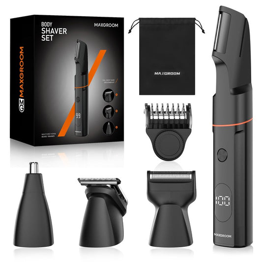 MAXGROOM Manscape Body Hair Trimmer for Men, Waterproof Pubic, Groin & Ball Shaver, No-Nick Mens Electric Grooming Kit with LED Display, USB Rechargeable, Adjustable Guide Comb