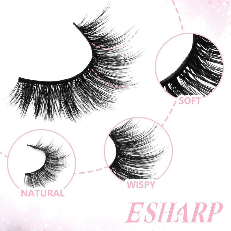 3D Volume Faux Mink False Eyelashes - Natural Looking Manga Lashes | 16mm Wispy Anime Strip Lashes - 7 Pairs for Cosplay
