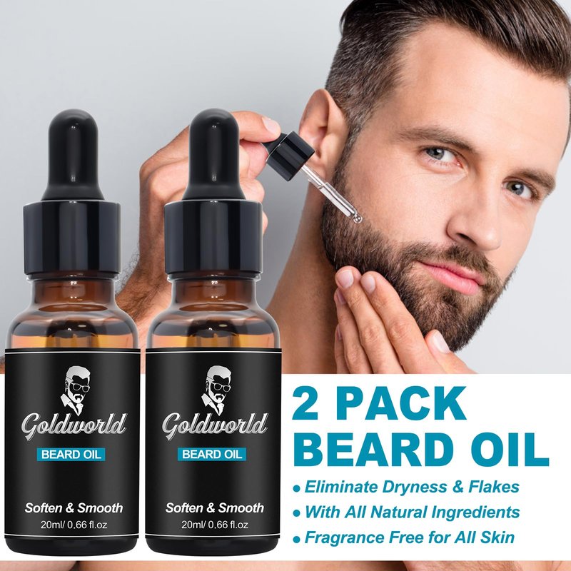 Beard Kit,Beard Grooming Kit w/Beard Wash/Shampoo,2 Packs Beard Oil,Beard Balm,Beard Wash,Brush,Comb,Scissor,Storage Bag,E-Book,Beard Care&Trimming Kit