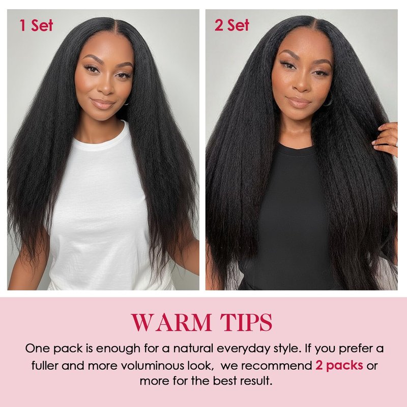 Kinky Straight Clip-In Hair Extensions - 24 Inch 200G 8PCS | 100% Pure Protein Fiber, Blonde Yaki Style