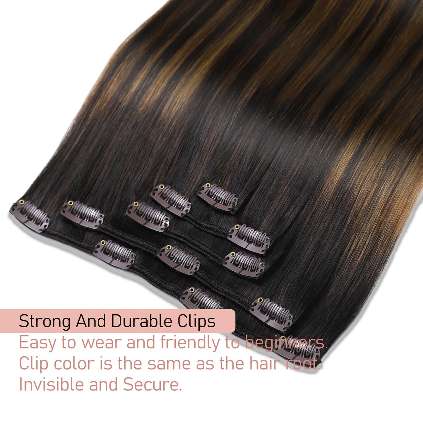 Clip in Hair Extensions Real Human Hair 20 Inch Straight Human Hair Clip in Extensions Balayage Dark Brown to Chestnut Brown Remy Hair Extensions Clip ins for Women 80g/5pcs