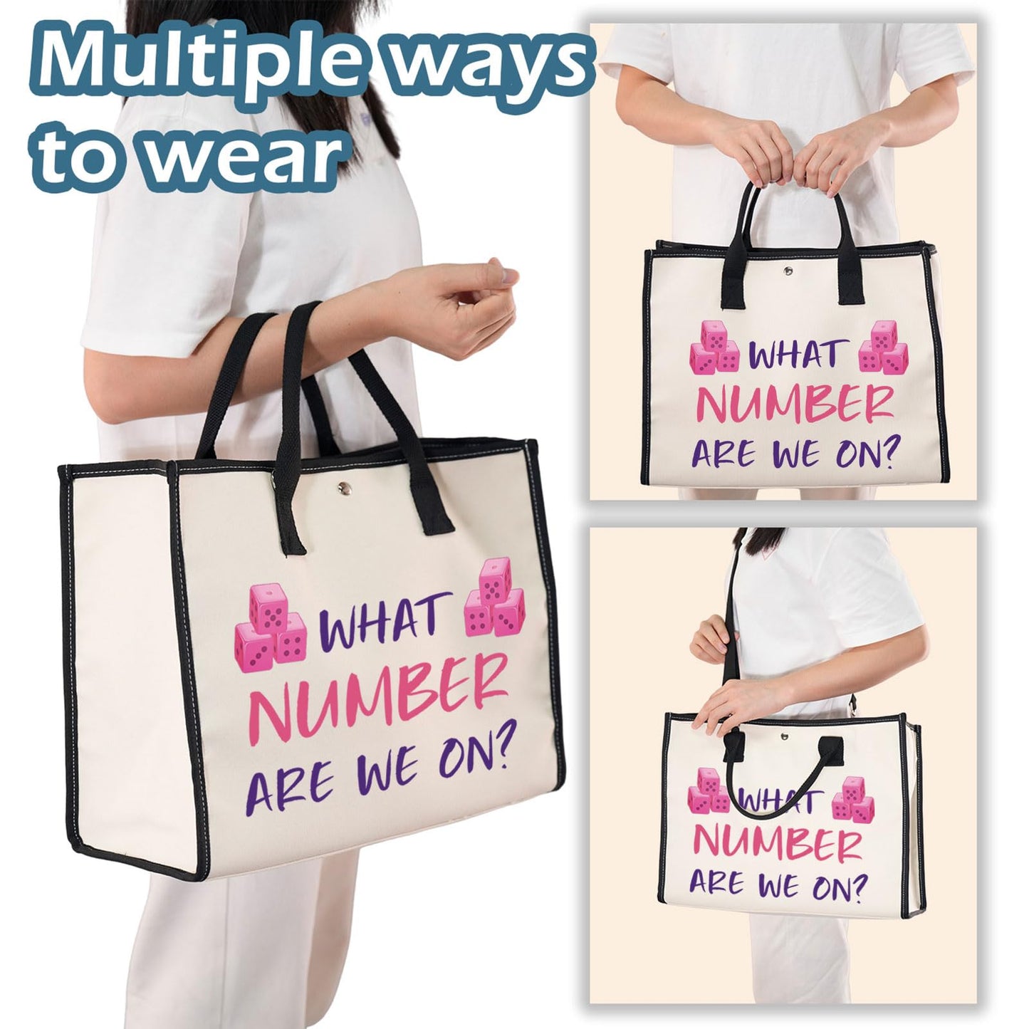 Dice Game Tote Bag Party Gift Zipper Pouch Dice Game Player Gift Tote Cosmetic Bag (WHAT NUMBER tote2)