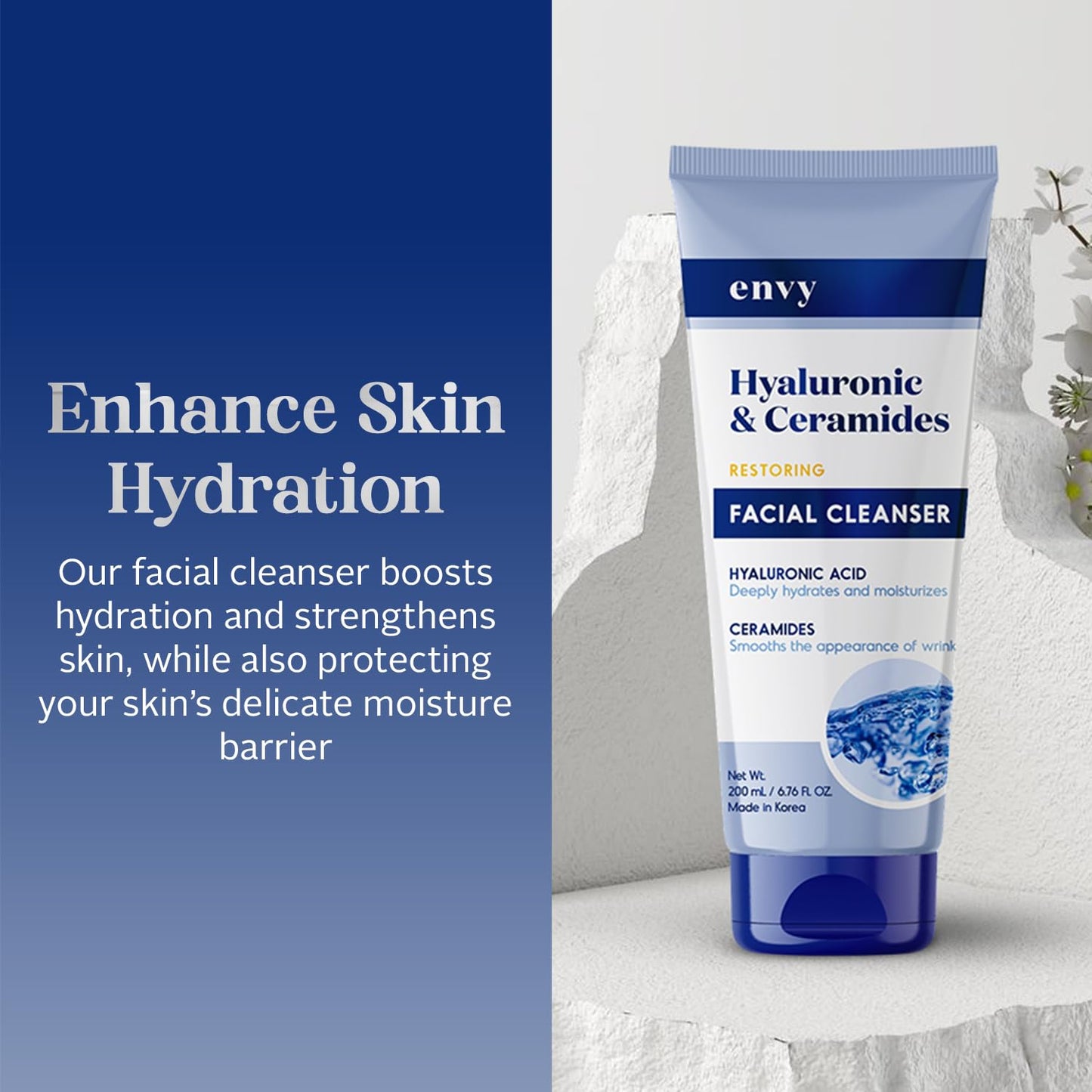 Envy Facial Cleanser with Hyaluronic Acid & Ceramides - Hydrating, Moisturizing & Radiance-Boosting - Clean, Cruelty-Free Korean Skin Care for All Skin Types - Dermatologist Tested - 6.76 oz