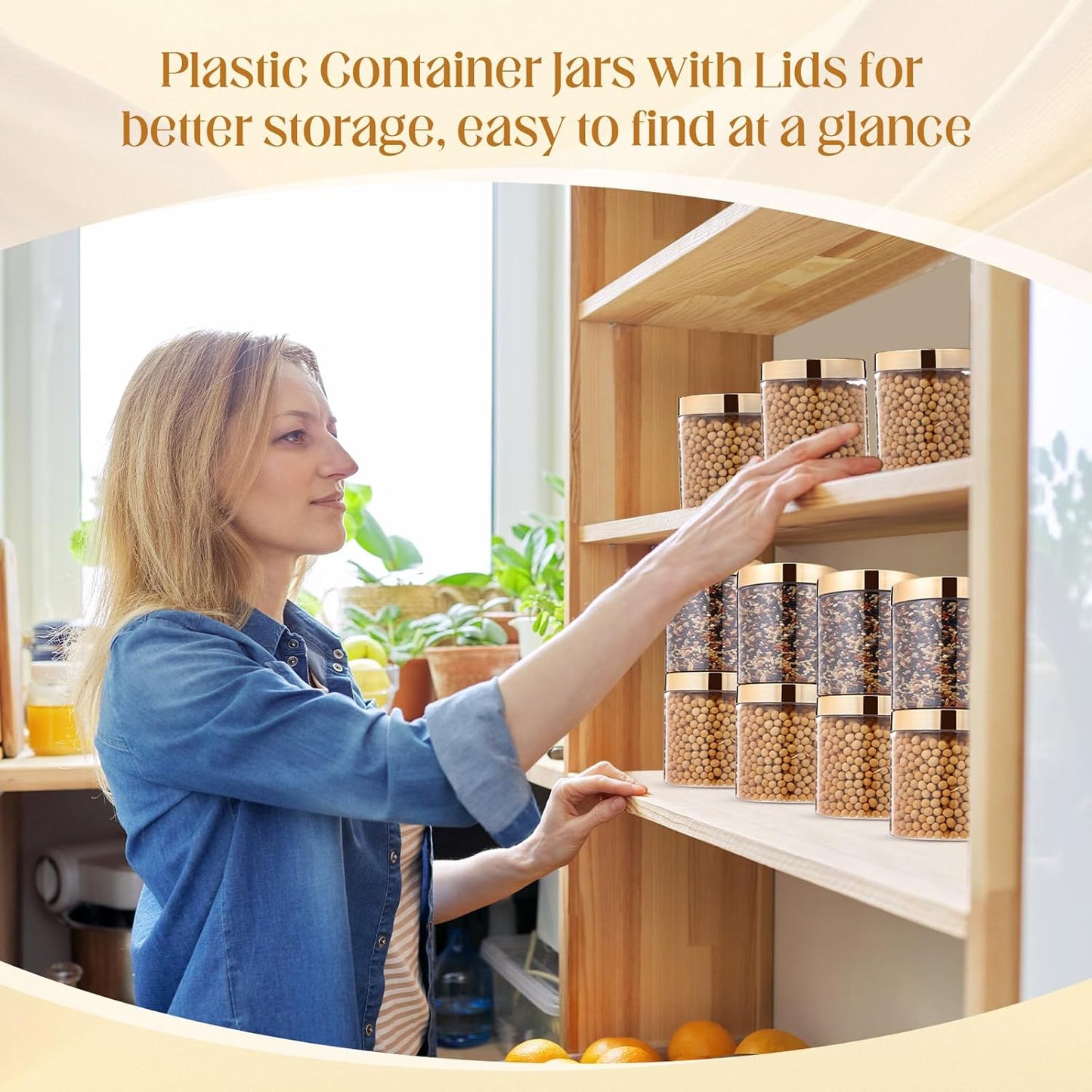 Satinior 16 oz Plastic Container Jars - Clear Travel Cosmetic Storage for Toiletries, Lotion, Cream | 12 Pack, Gold
