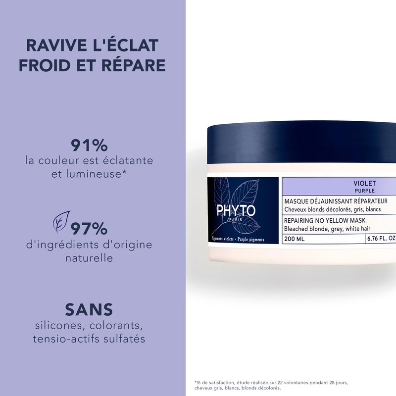 PHYTO PURPLE Repairing No Yellow Mask, Deep Hydration for Gray Hair, White Hair and Bleached Blonde Hair, 6.76 fl.oz.