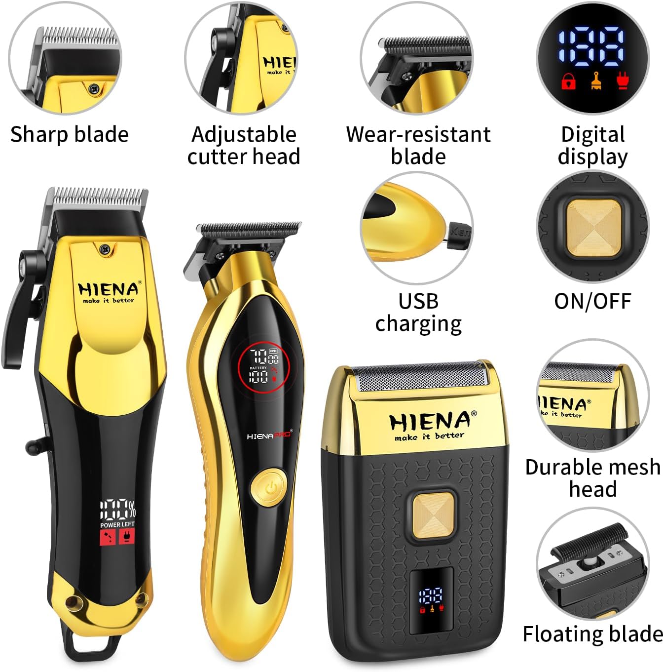 Professional Hair Clippers Set - Cordless USB-C Rechargeable Barber Clippers for Men with LED Display