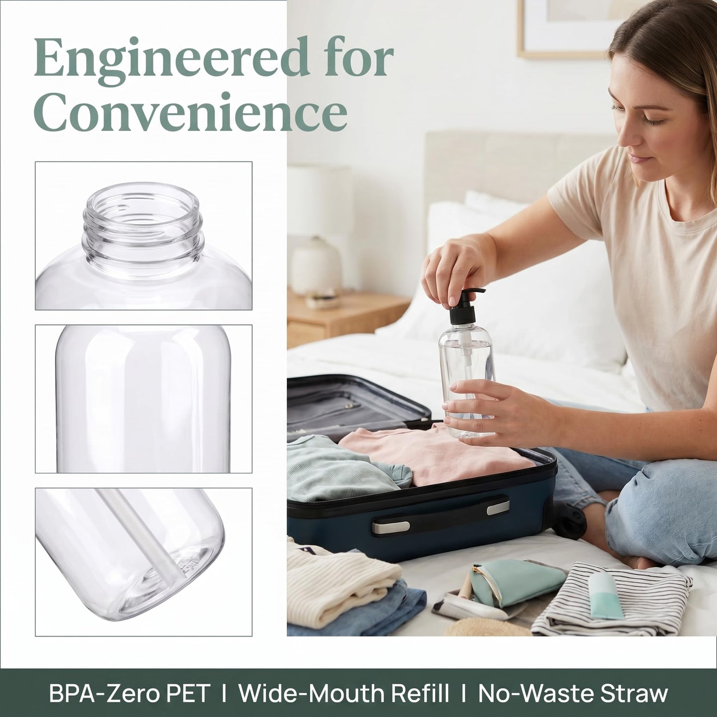 Bekith 16 Pack Empty Plastic Pump Bottles Dispenser, 8oz/240ml Clear Pump Bottle Dispenser, Portable Refillable Container for Hand Soap Lotion Shampoo Conditioner Essential Oil Liquid