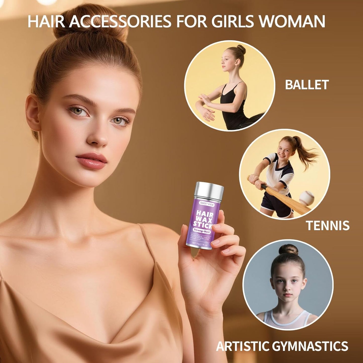 Hair Wax Stick - Slick Back Pomade for Taming Flyaways & Frizz | Ideal for Sleek Ponytails & Buns