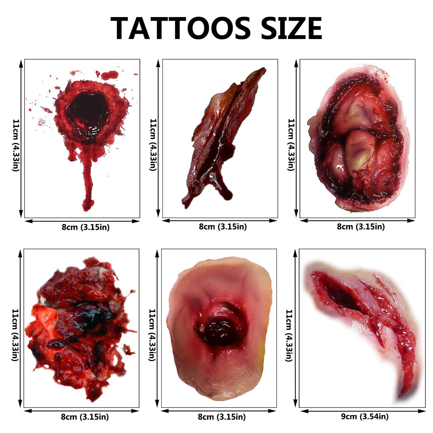 Halloween Temporary Tattoo - Bloody Wound Tattoos Realistic Blood Stickers Fake Scary Face Zombie Makeup Tattoos for Cosplay Party Masquerade Prank Prop Decorations for Women Man Adults (6 Sheets)
