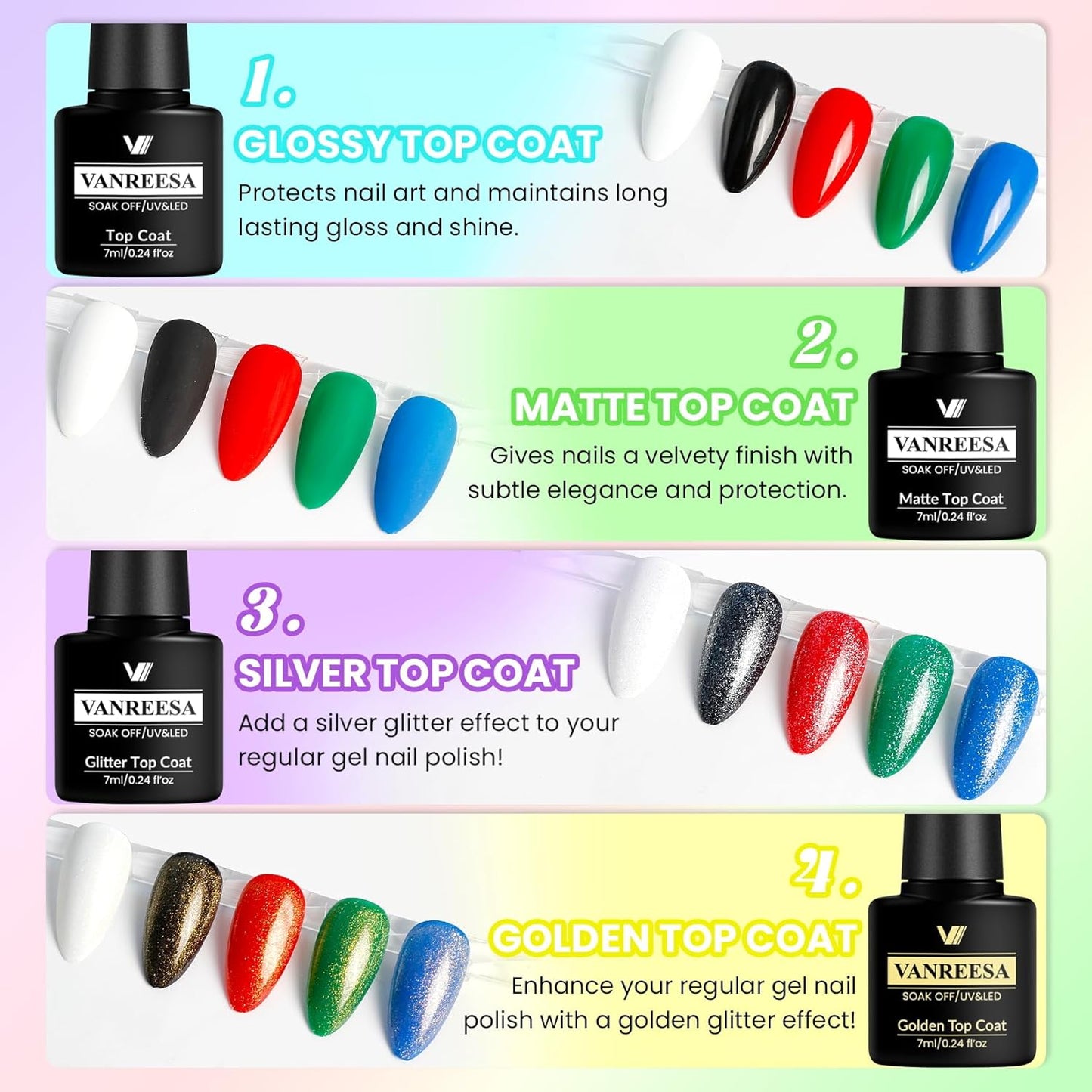 VANREESA 60 Pcs Gel Nail Polish Set - 55 Vibrant Colors for All Seasons | Base & Top Coats Included
