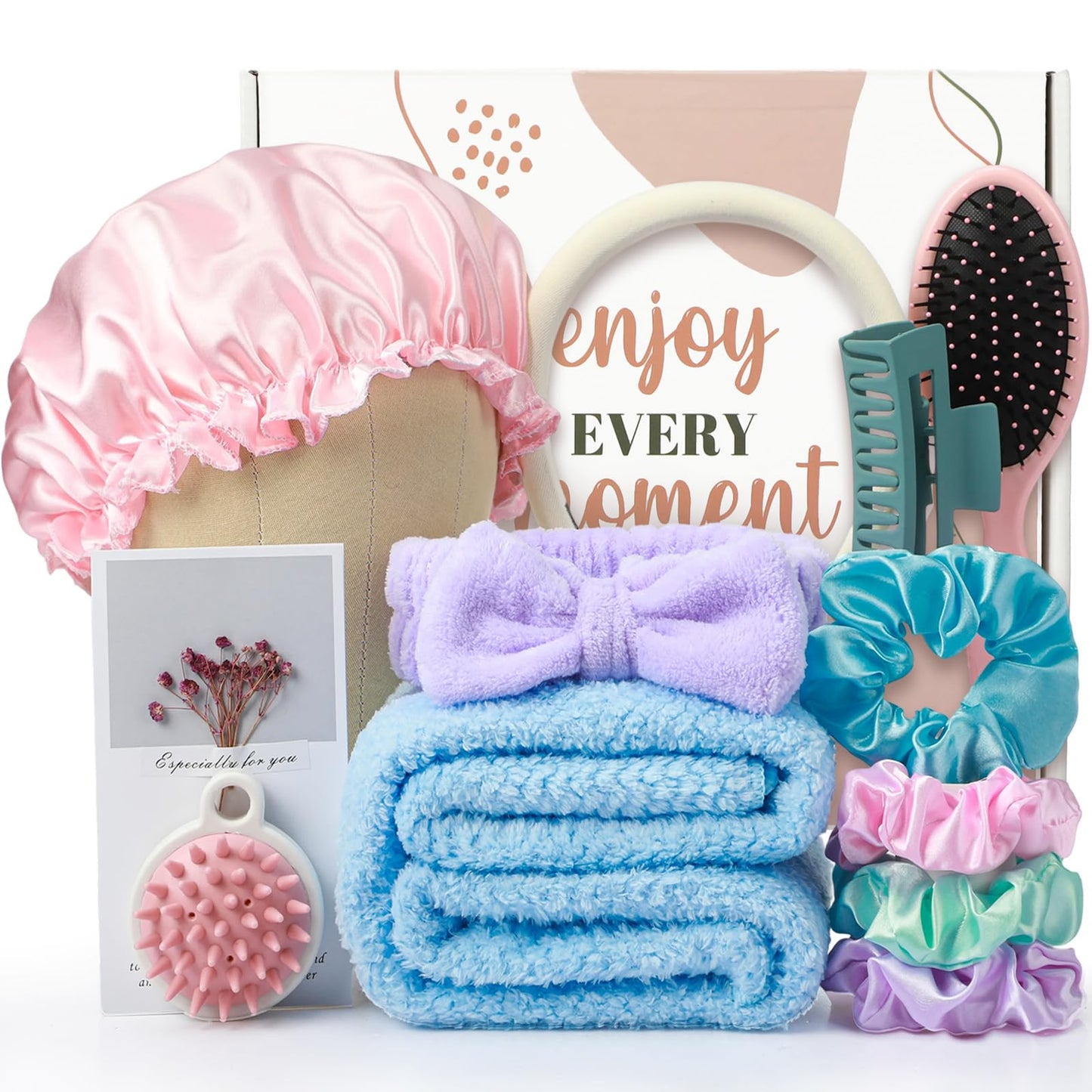 Sawysine 12 Pcs Mother's Day Hair Care Gift Set with Morandi Microfiber Hair Drying Towel Spa Kit Unique Spa Gift Basket Thank You Gifts for Mom Grandma Wife Best Friend Sister Her Mothers Day