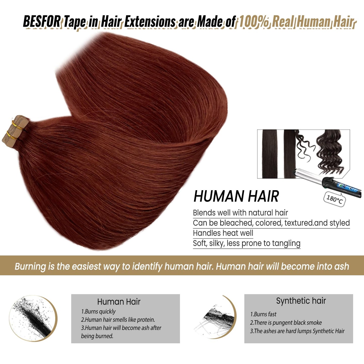 Munx Real Hair Extension Dark Auburn Tape in Human Hair Extension 18inch 20pcs 40g Tape in Remy Silky Straight Natural Hair Extensions