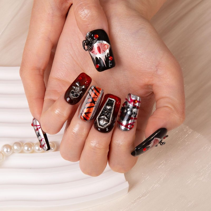 LOVFUL Press on Nails Colorful Pop | Handmade with Full Covered Crystals | Reusable Fake Nails | Square Regular 1.0 in | H116-M