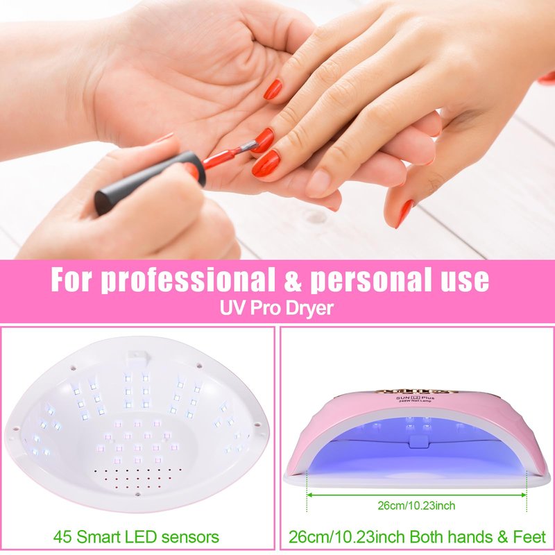 Akuirtoi UV LED Nail Lamp for Two Hand, 248W Large Space UV Light for Nails,45 LED Beads and Professional Manicure Nail Lamp with Automatic Sensor (White)