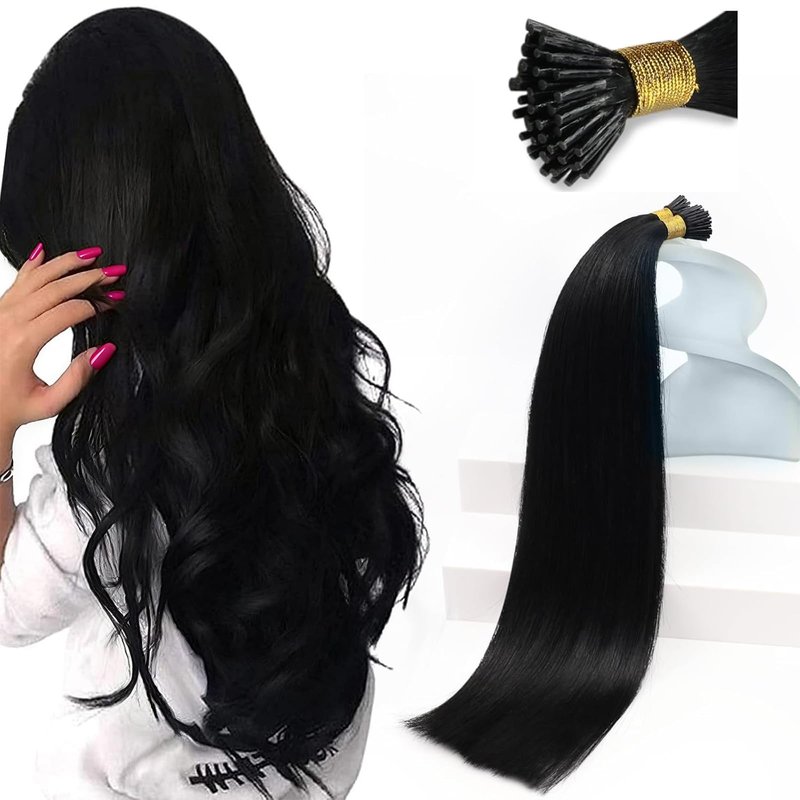 Sunny Hair 22 Inch Invisible I Tip Human Hair Extensions, for Parties and Weddings, Black, Soft, for Women with Thick Hair Seeking Length Without Bulk, Easy to Maintain 50g