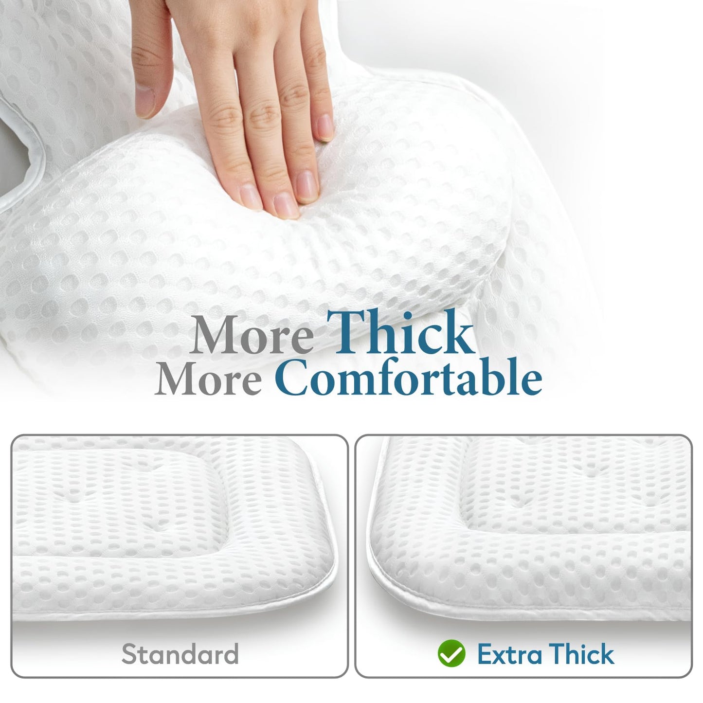 Bath Pillows for Tub, Comfortable Bathtub Cushion for Head and Neck with Soft 3D Mesh Fabric and 54 Non-Slip Suction Cups, Relaxing Tub and Shower Accessories Spa Gift White Extra Thick