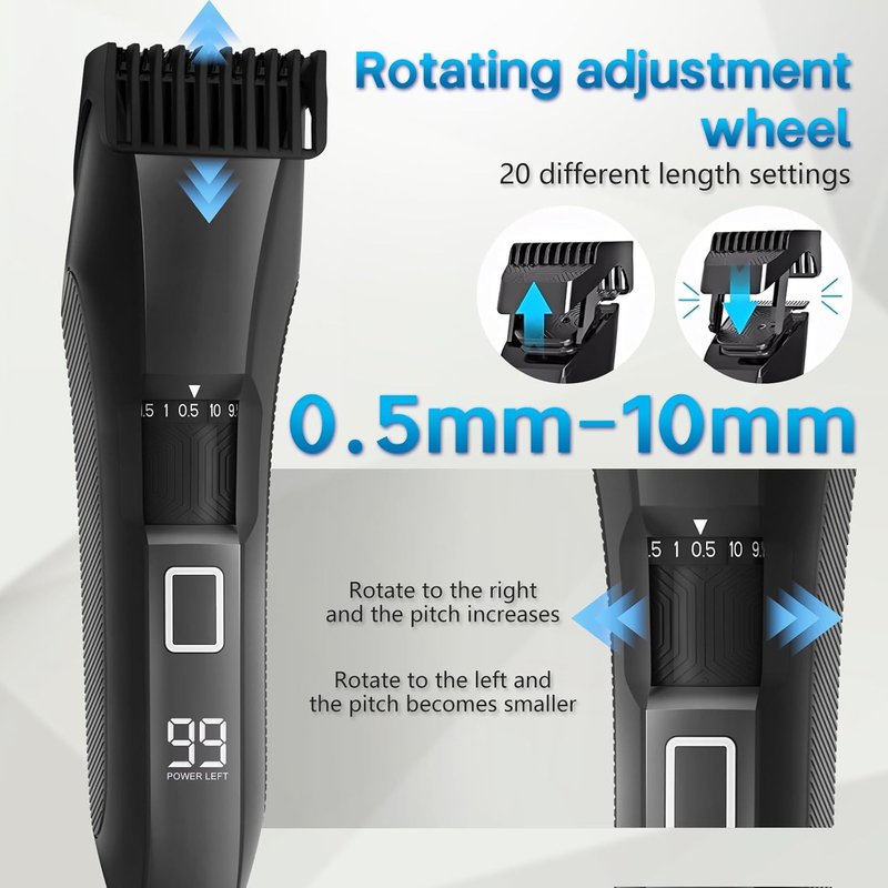 Beard Trimmer for Men - Cordless Waterproof Clippers with Adjustable Length & Stainless Steel T-Blade | LED Display & 2 Guide Combs