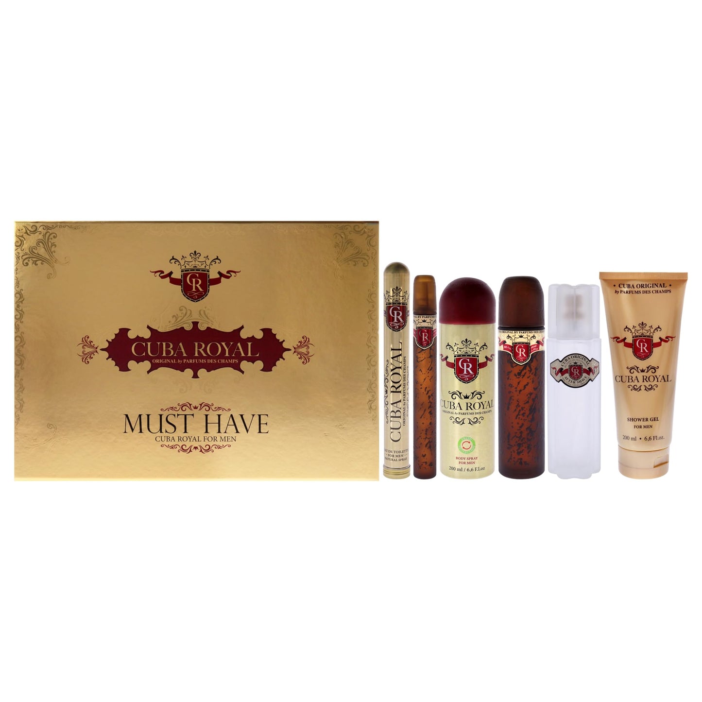 Cuba Royal for Men Gift Set (Eau de Toilette Spray 3.4 ounce, Eau de Toilette Spray 1.17 ounce, Shower Gel, After Shave, Body Spray)