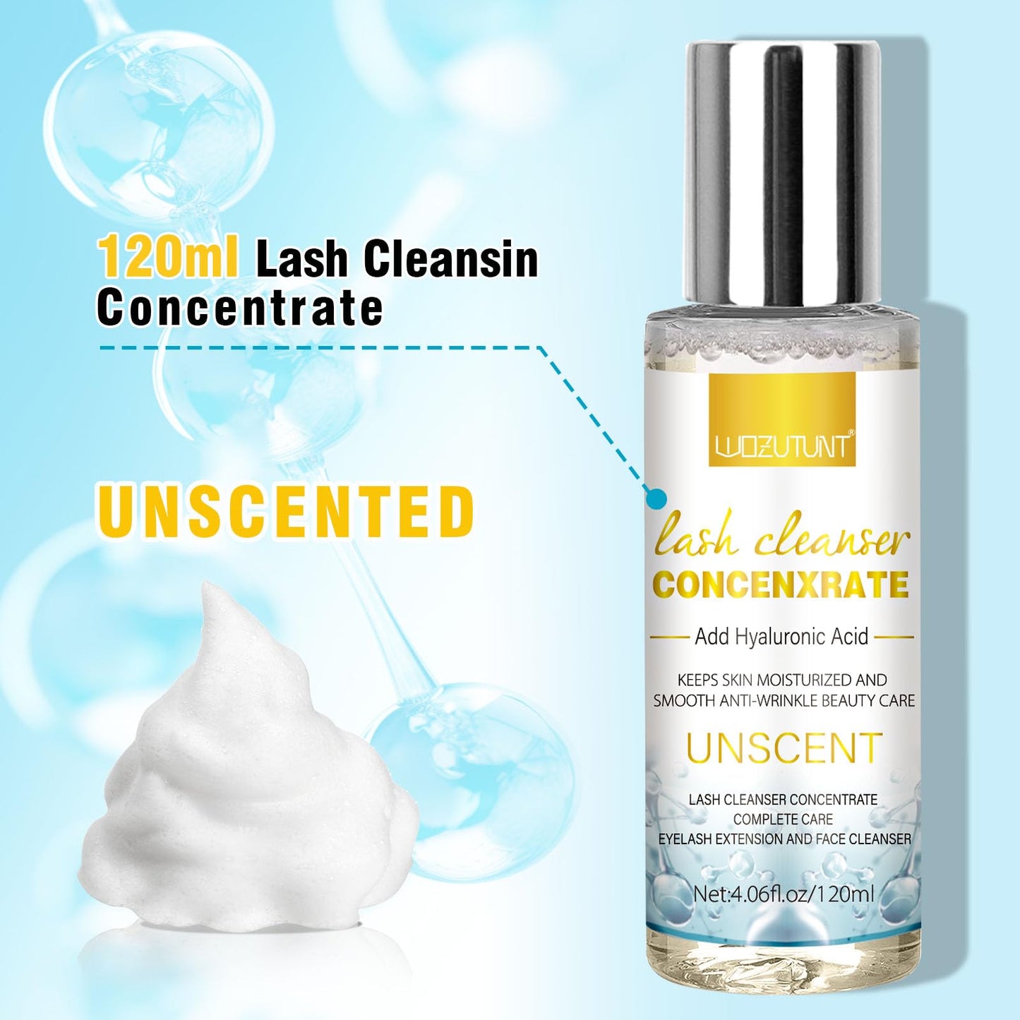 4.06fl oz Lash Shampoo Concentrate for Lash Extensions, Lash Cleanser Concentrate Eyelash Extension Professional Lash Cleanser Kit Natural Foaming